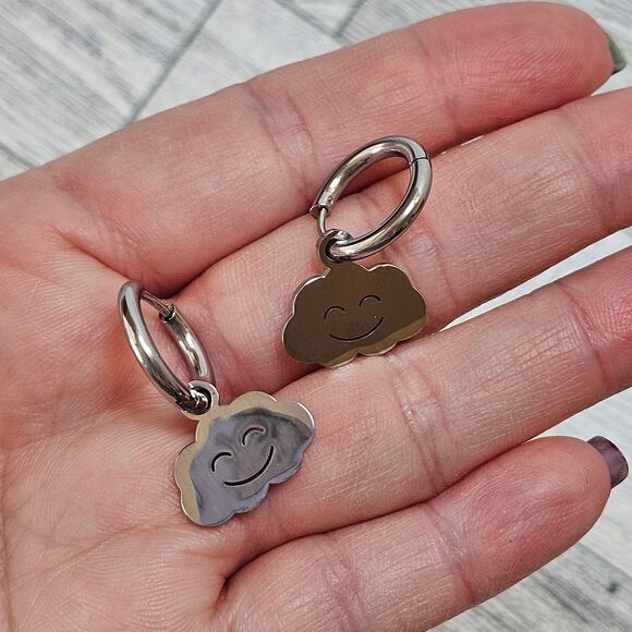 Happy Cloud Huggie Hoop Earring Stainless Steel Silver - Picture 4 of 6